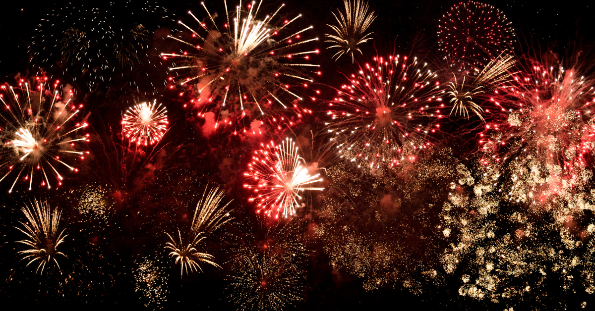 A firework display of red against a black background